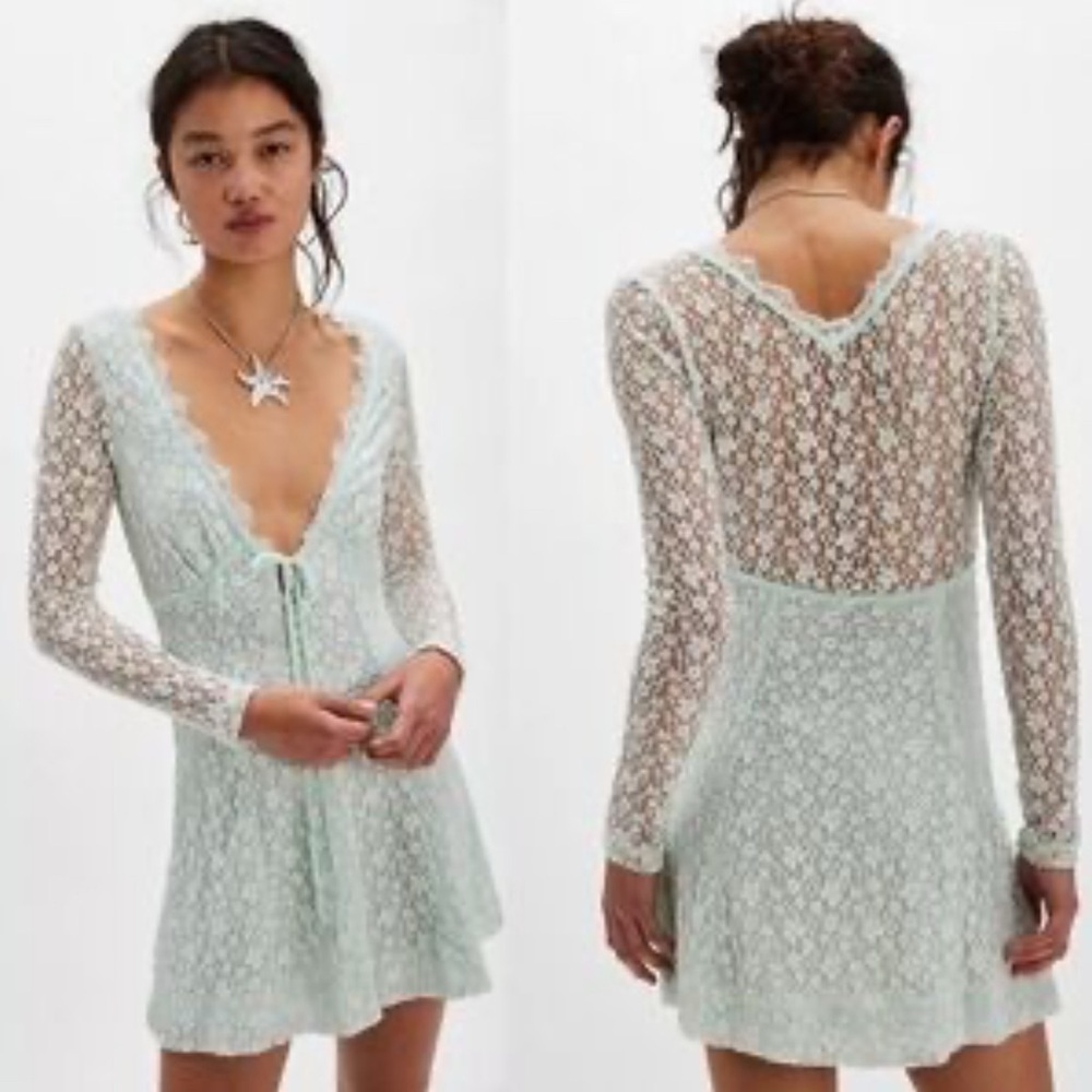 Free people Petra seafoam green lace mini dress nwot Xs
